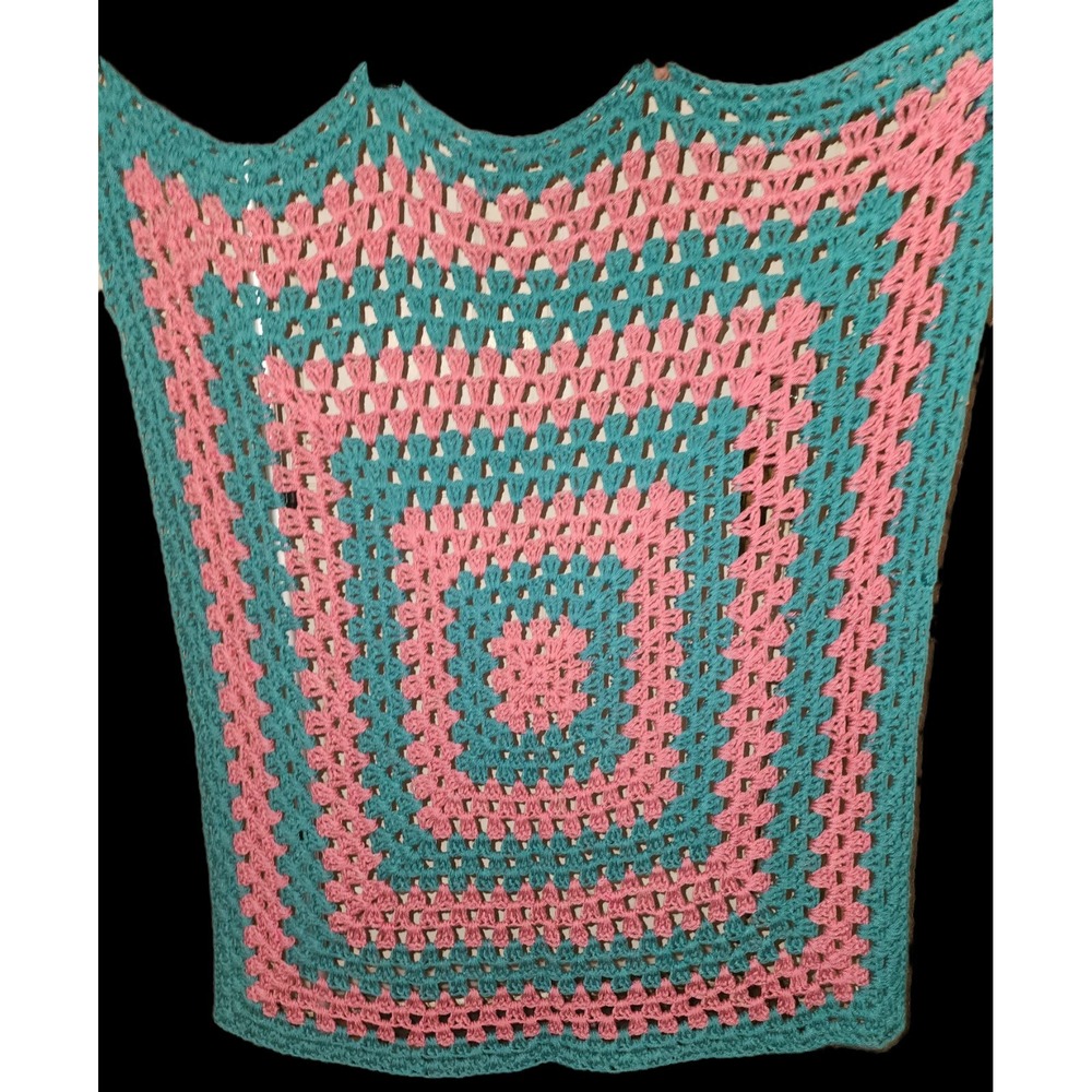 Handmade Throw Teal And Pink Approximately 34x32 Baby‎ Blanket